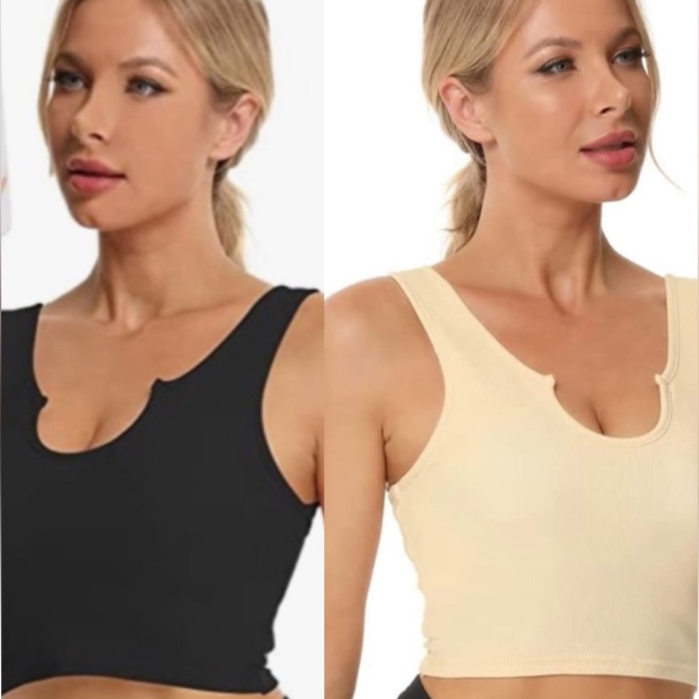 BUNDLE OF 2️⃣ We1Fit Longline Sports Bras Ribbed Cropped-Top Notched-Neck Size L